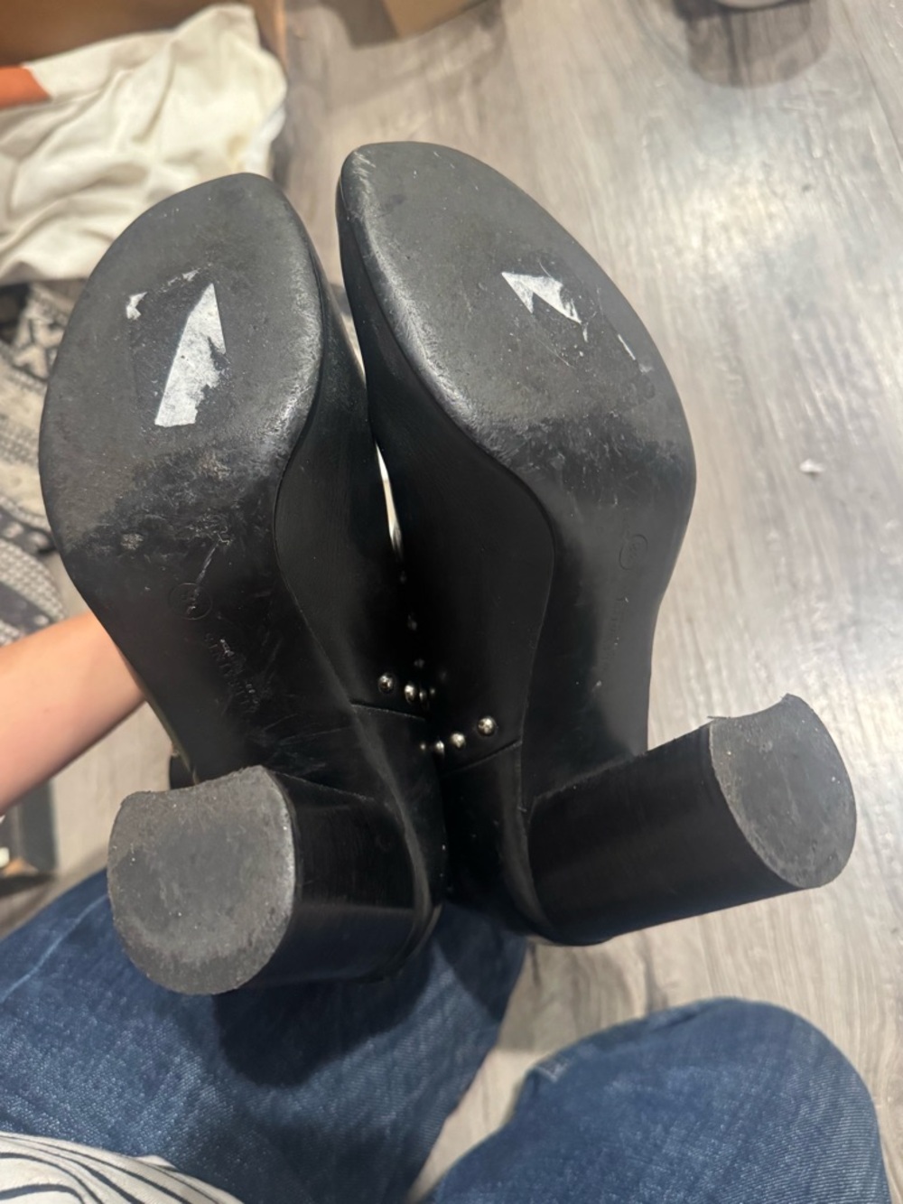 AllSaints Ivy Leather Studded Ankle Boots Black Block Heel Size 38 - Picture 6 of 7